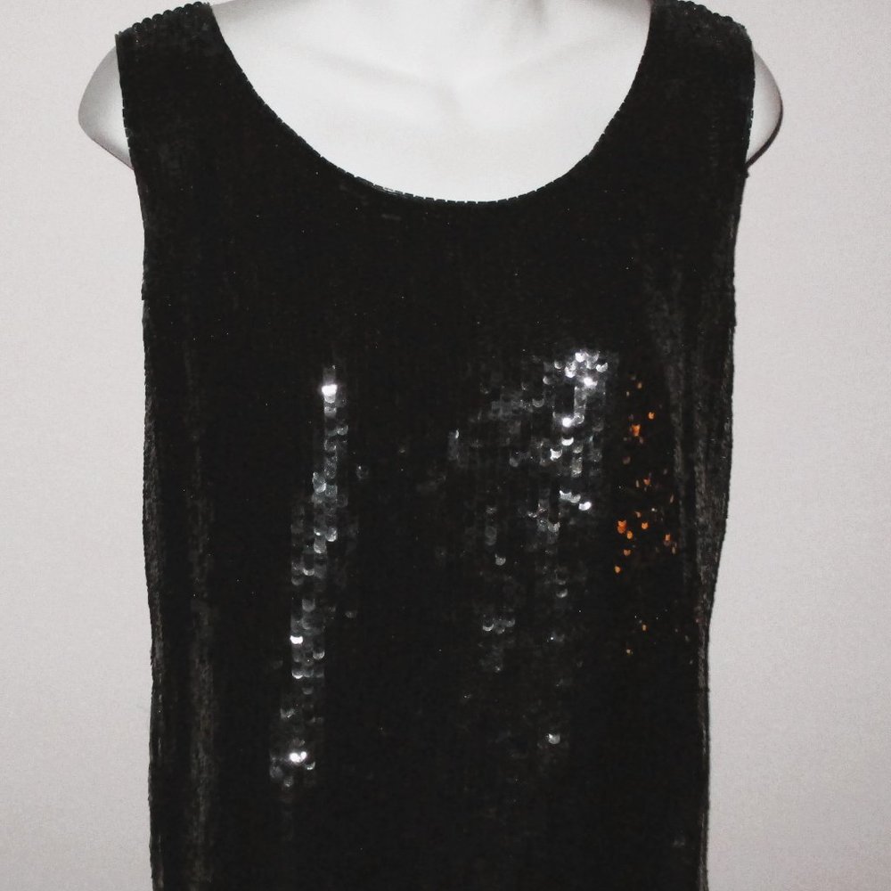 Elegant Black SILK Sequin Woman's Top Accessory Lady Medium